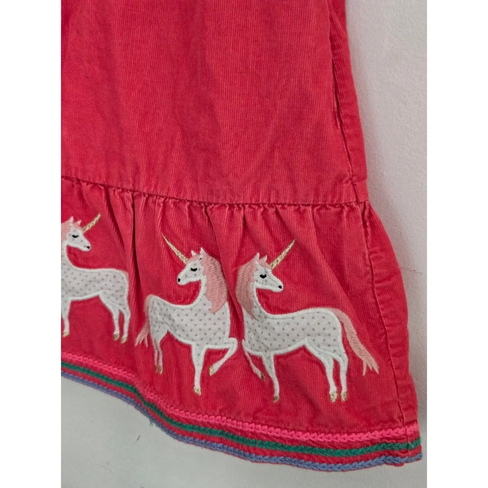 Boden Girls Pink Corduroy Unicorn Embroidered Dress Short Sleeve 4-5Y G1506